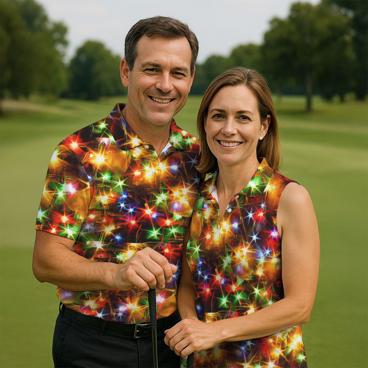 Sparkling Lights Christmas Golf Shirt, Mens Golf Shirts, Golf Apparel For Men