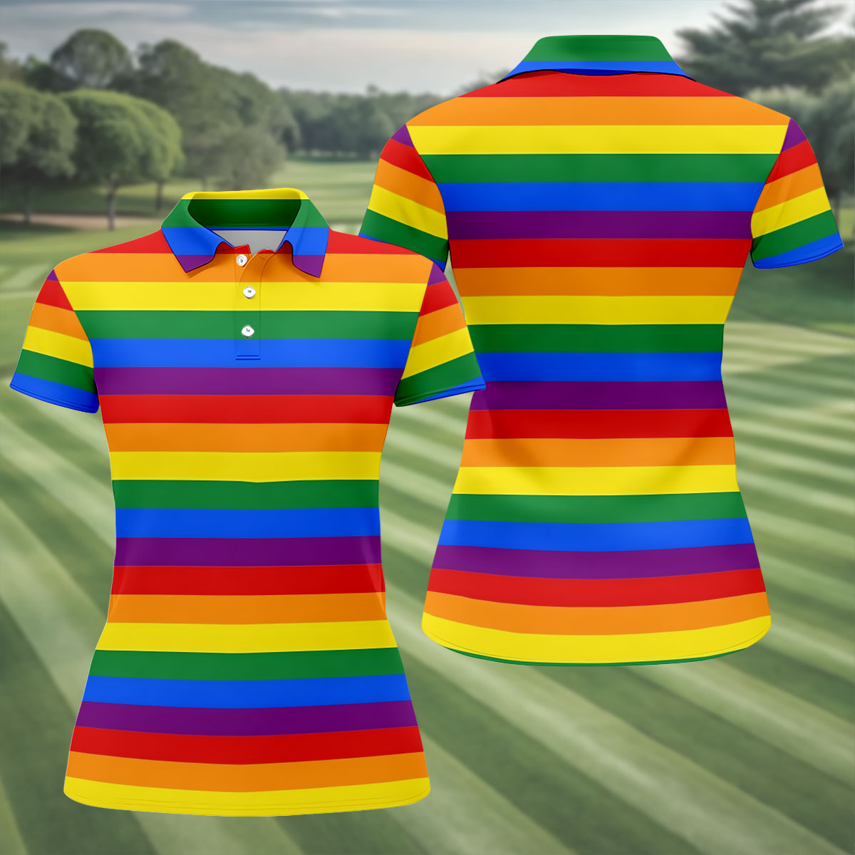 LGBT Rainbow Flag Ladies Golf Tops, Gay Pride Month Celebrate Golf Shirt For Women