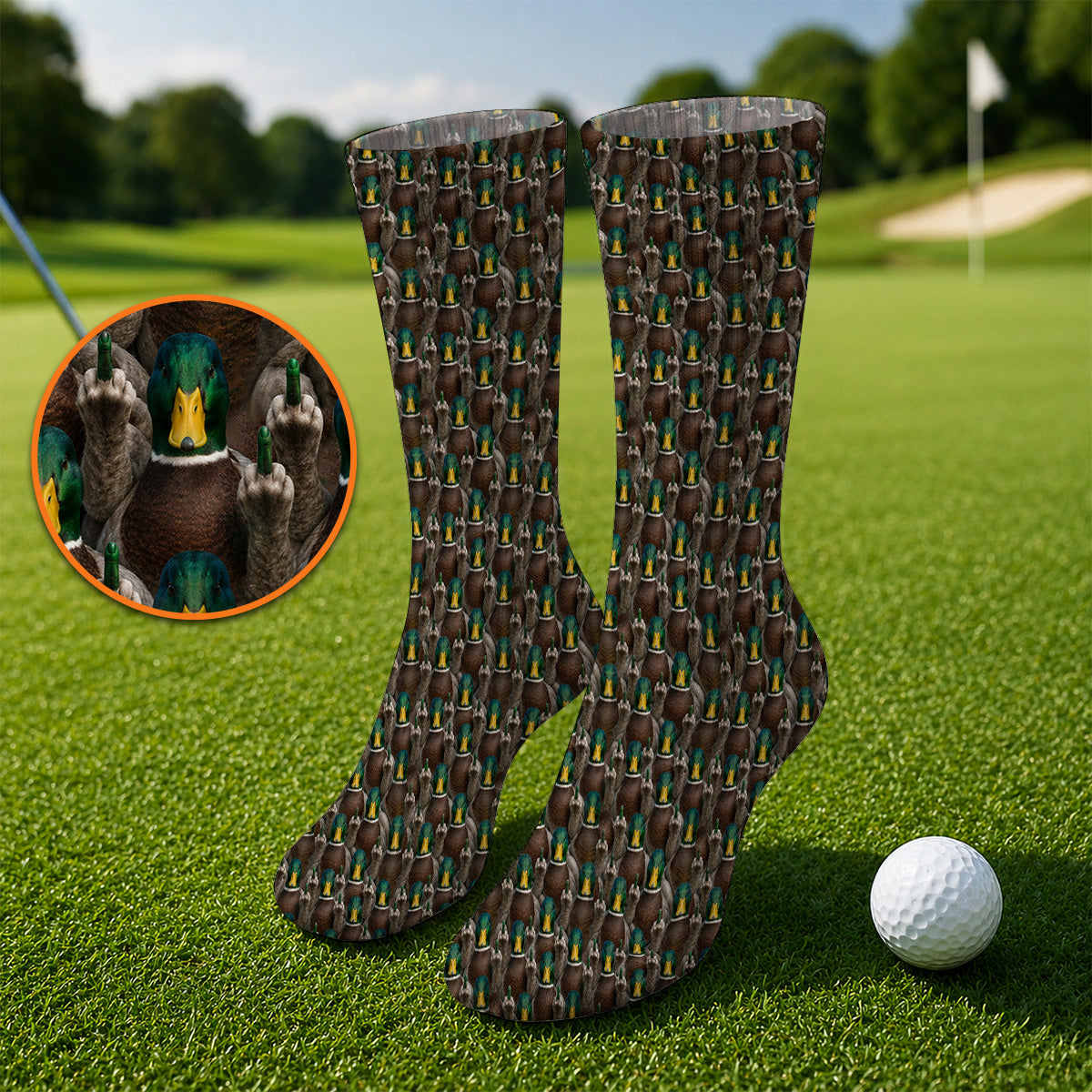 Funny Mallard Duck Pattern Socks, Rebel Duck Hunting Golf Sock, Golf Gift For Golfer