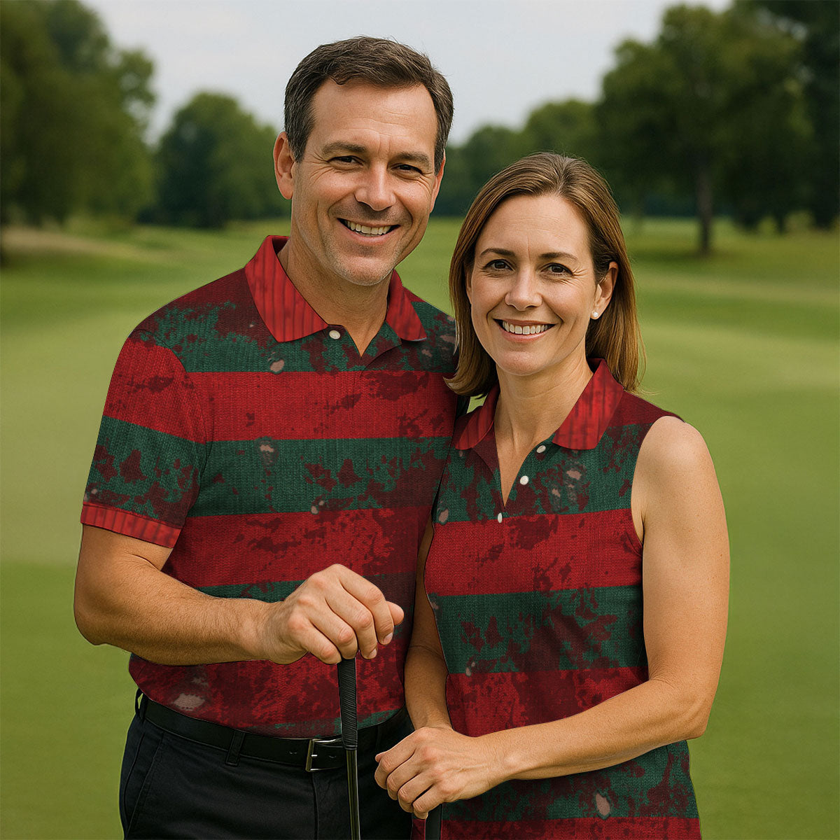 Distressed Red Green Horror Knit Golf Polo Shirt, Men's Golf Shirt, Hawaiian Golf Shirt