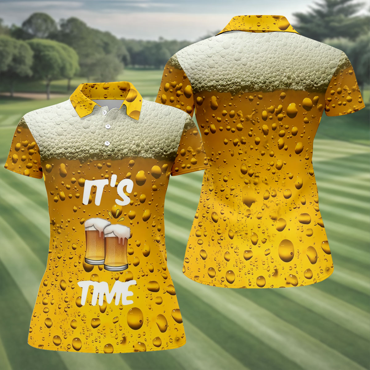 It's Time Golf And Beer Women's Golf Tops, Hawaiian Golf Shirt, Ladies Golf Polos