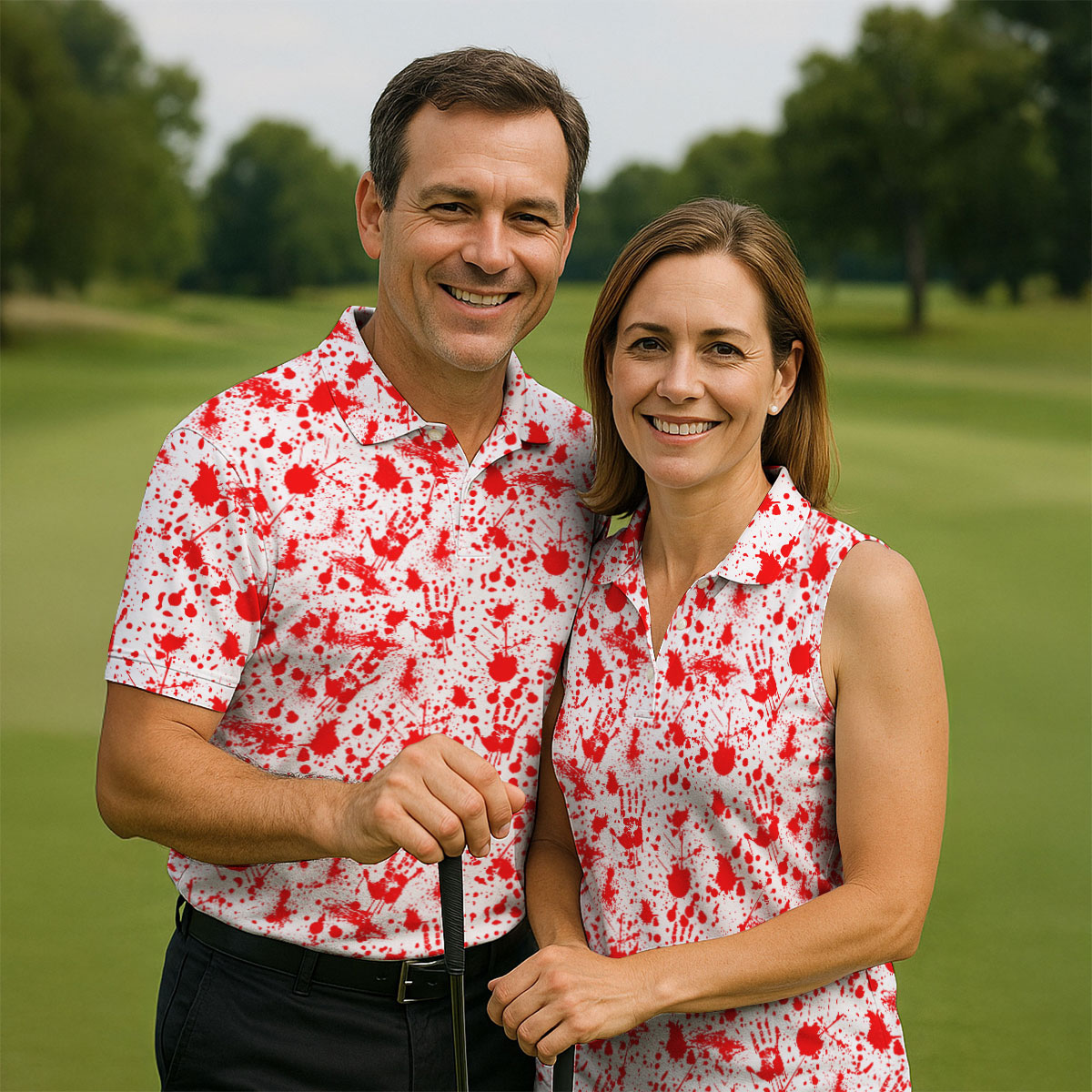 Horror Character Blood Splatter Pattern Golf Polo Shirt, Men's Golf Polo, Hawaiian Golf Shirt