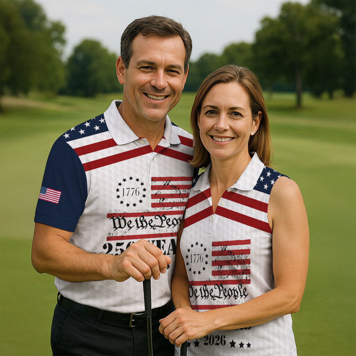 We The People 250 Years US Flag Golf Shirt, Patriotic 4th Of July Golf Shirts For Men