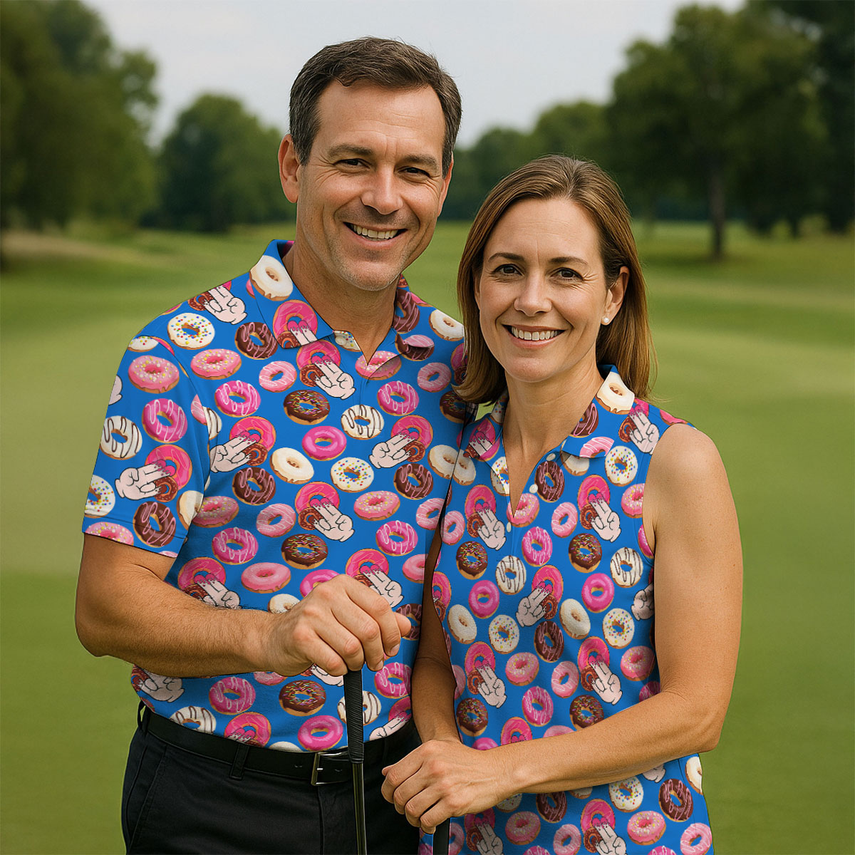 Funny Donut Adult Humor Blue And Pink Fun Golf Shirts For Men, Valentines Golf Gift, Polo Shirts For Men