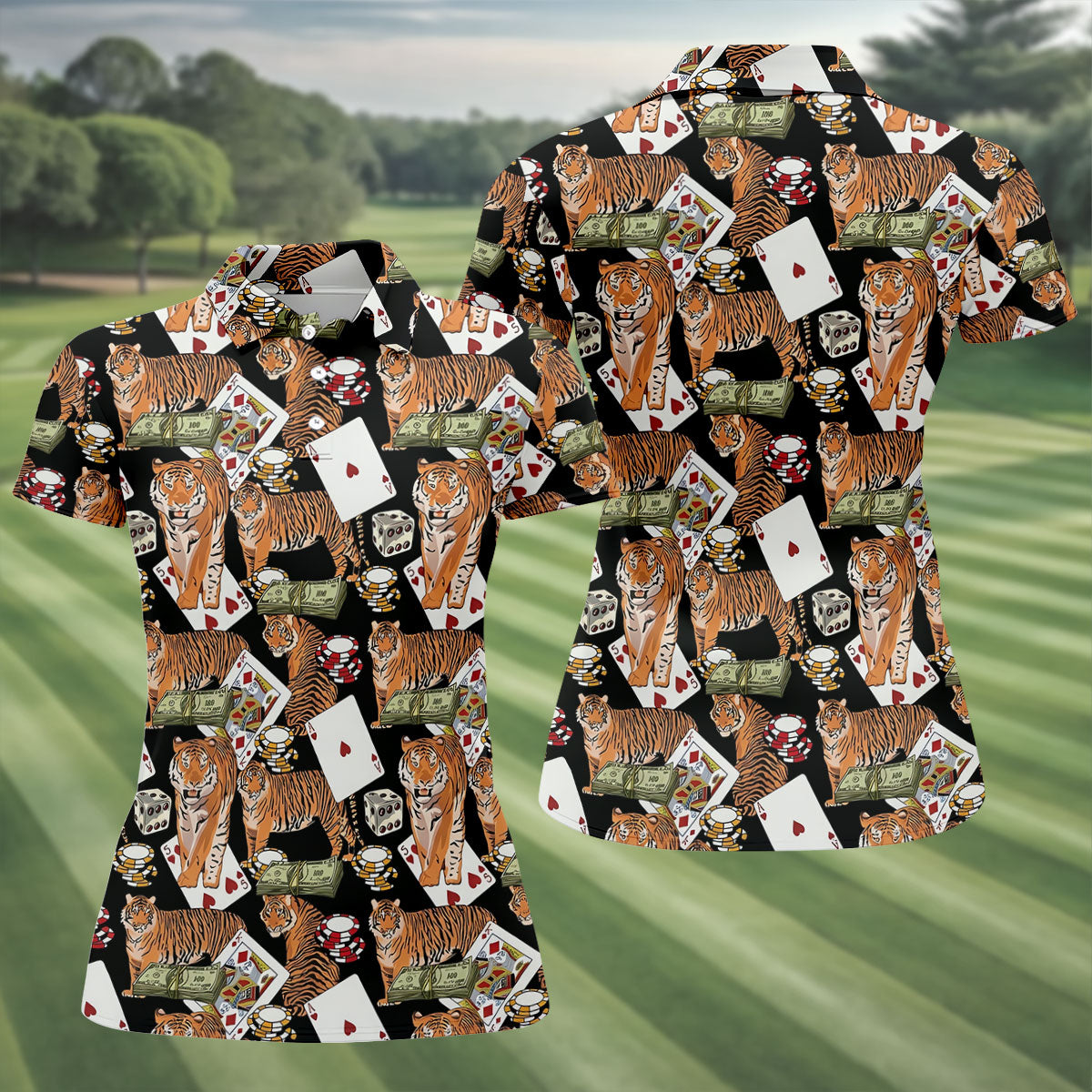 Money Tiger Poker Dice Chips And Cards Hawaiian Golf Shirt, Golf Shirt For Women
