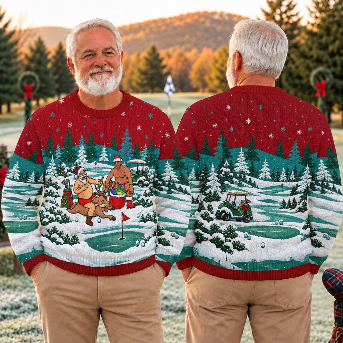 Santa Reindeer Golf Ugly Christmas Sweater, Funny Christmas Sweaters, Golf Lover Gifts