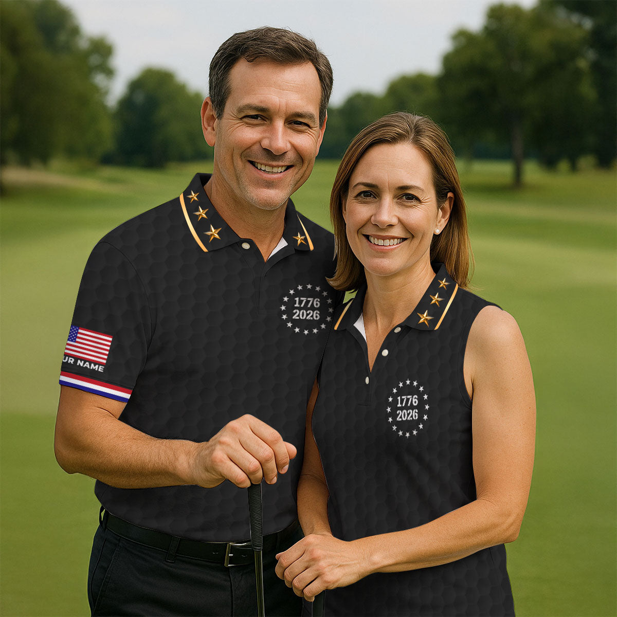 250 Years Quarter Millennnial Golf Ball Pattern Black Patriotic Golf Shirt, 4th Of July Golf Shirts For Men