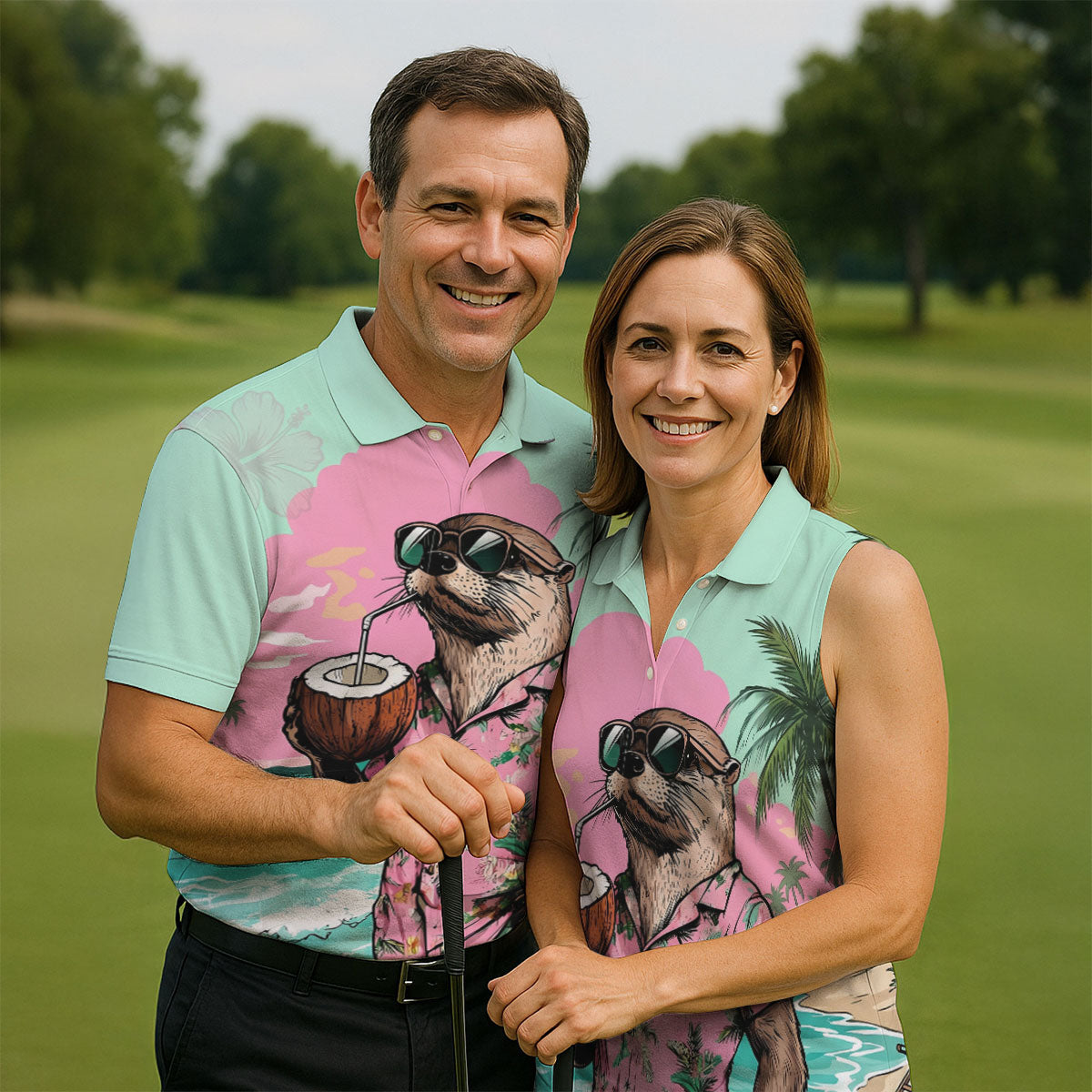 Funny Otter Tropical Summer Hawaiian Golf Shirt, Polo Shirts For Men, Golfing Apparel