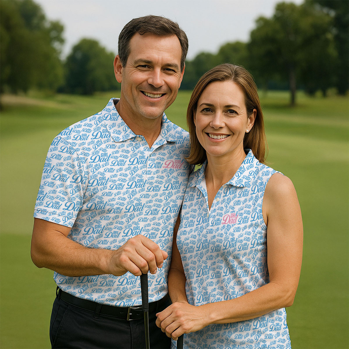 Blue Girl Dad All Over Print Golf Polo Shirt, Printed Golf Shirts, Golf Apparel For Men