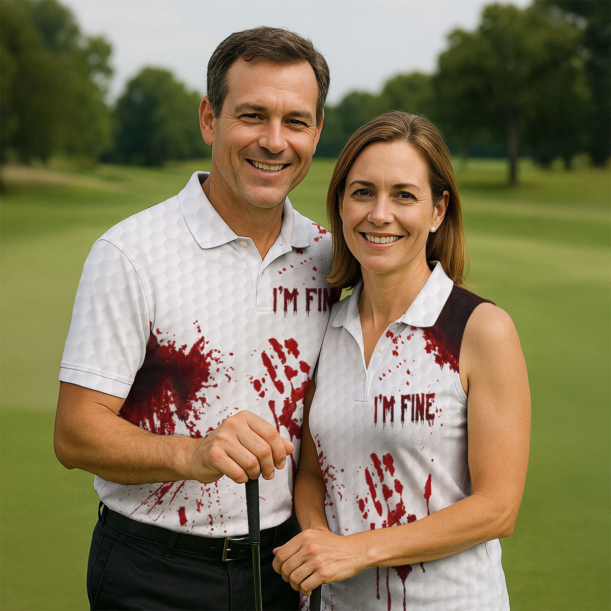 I'm Fine Bloody Halloween Golf Polo Shirt, Golf Polo Shirts For Men, Printed Golf Shirts