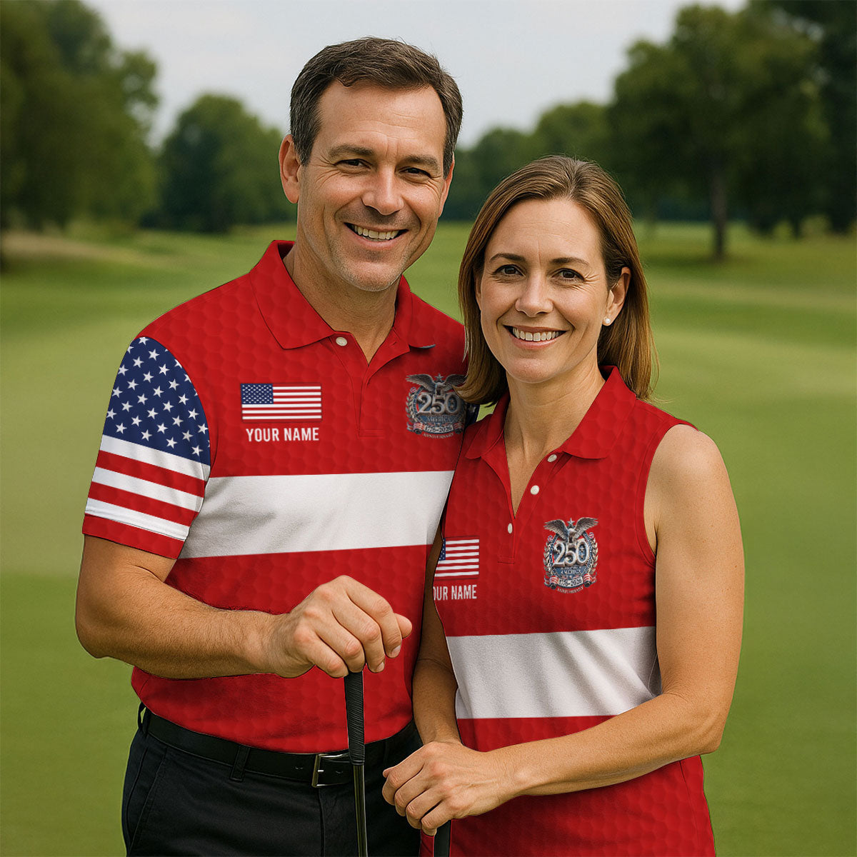 250 Years Red White Blue Stars And Stripes Golf Shirt, Patriotic 4th Of July Golf Shirts For Men