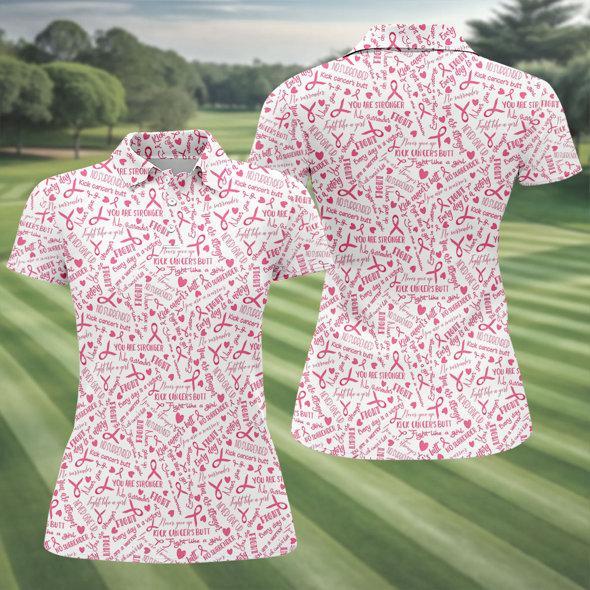 Never Give Up Breast Cancer Quote Polo Shirt, Ladies Golf Shirt, Women's Golf Tops