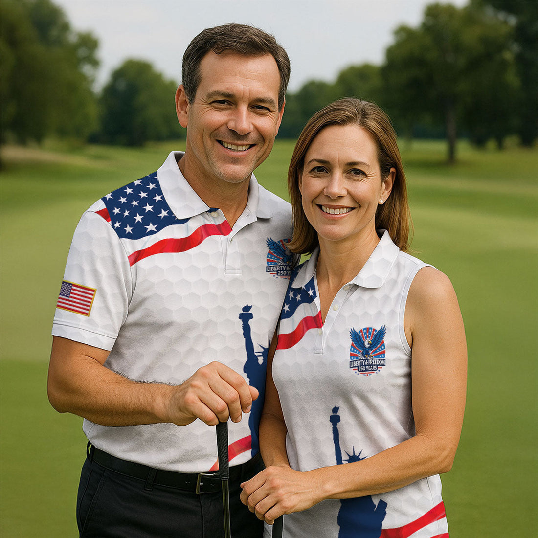 Liberty And Freedom 250 Years Golf Ball Pattern Patriotic Golf Shirt, 4th Of July Polo Shirts For Men