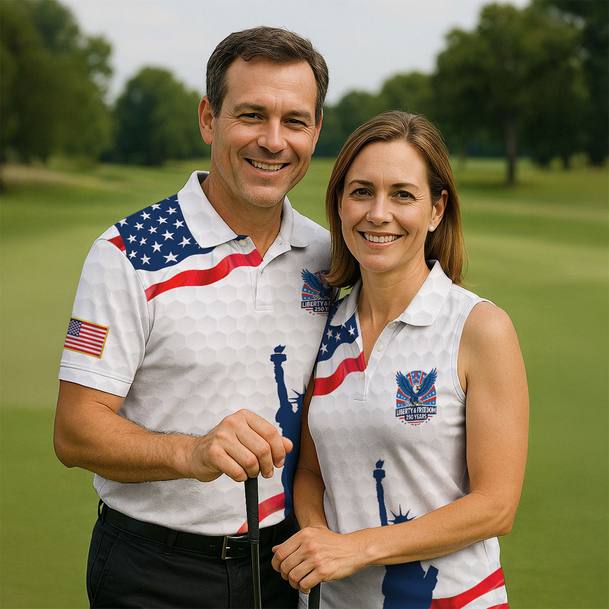 Liberty And Freedom 250 Years Golf Ball Pattern Patriotic Golf Shirt, 4th Of July Polo Shirts For Men
