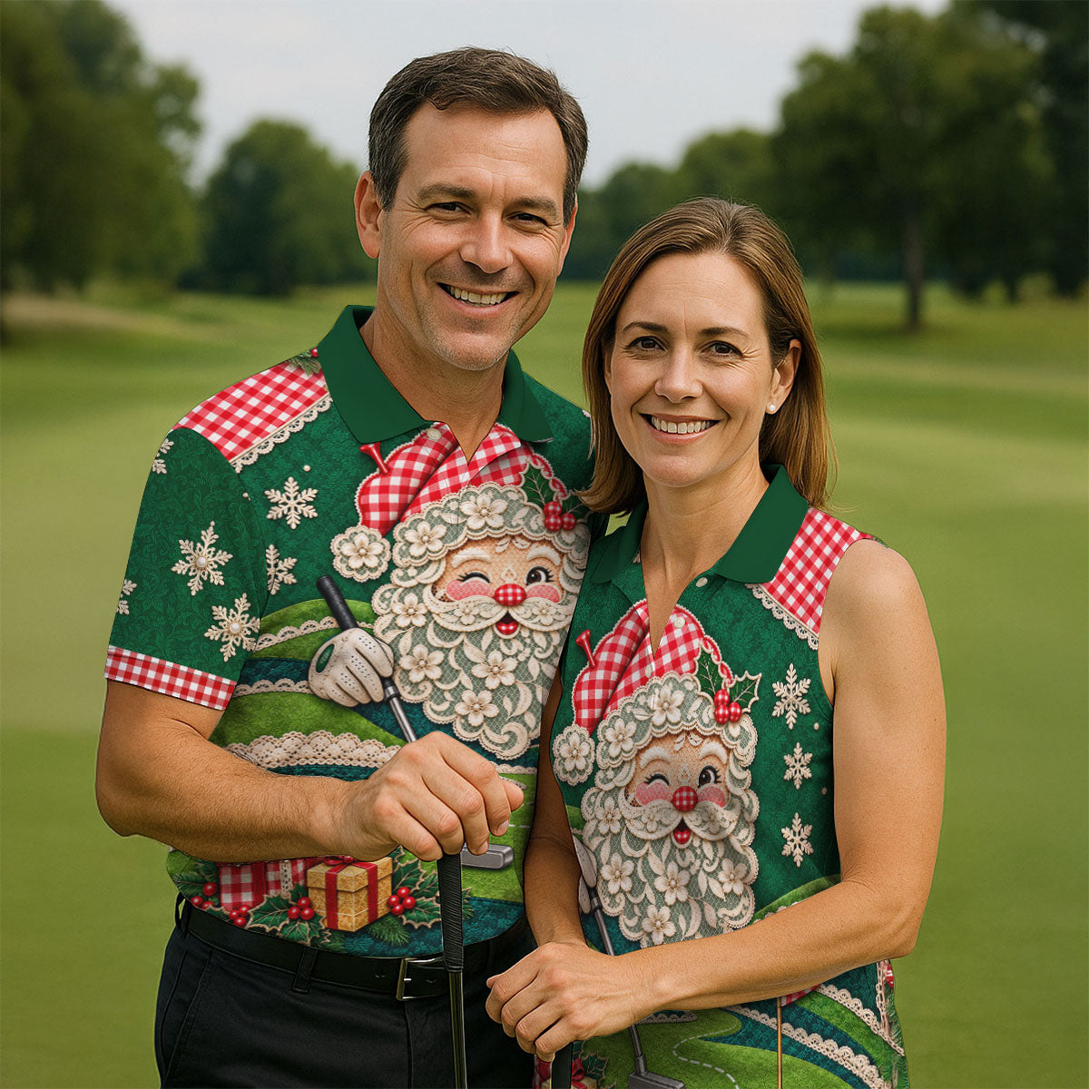 Christmas Winking Santa Golf Polo Shirt, Christmas Golf Shirt, Mens Golf Apparel