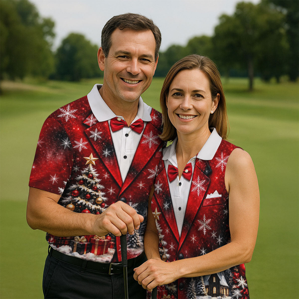 Tuxedo Tree Snowflakes Christmas Golf Shirt, Golf Shirts For Men, Mens Golf Apparel