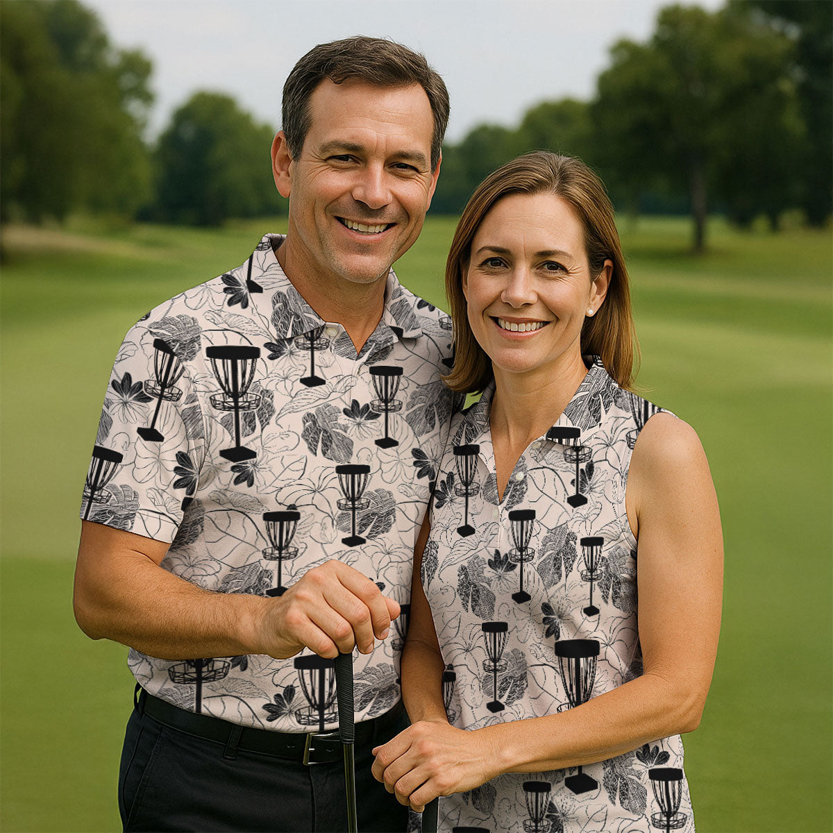 Minimalist Botanical Disc Golf Polo Shirt, Mens Golf Polo, Golf Shirts For Men