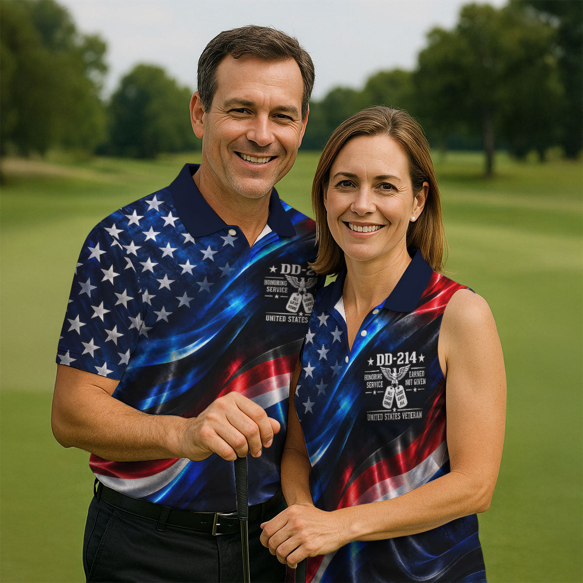 DD-214 Metallic USA Flag Golf Polo Shirt, Veterans Day Shirt, Golf Shirts For Men