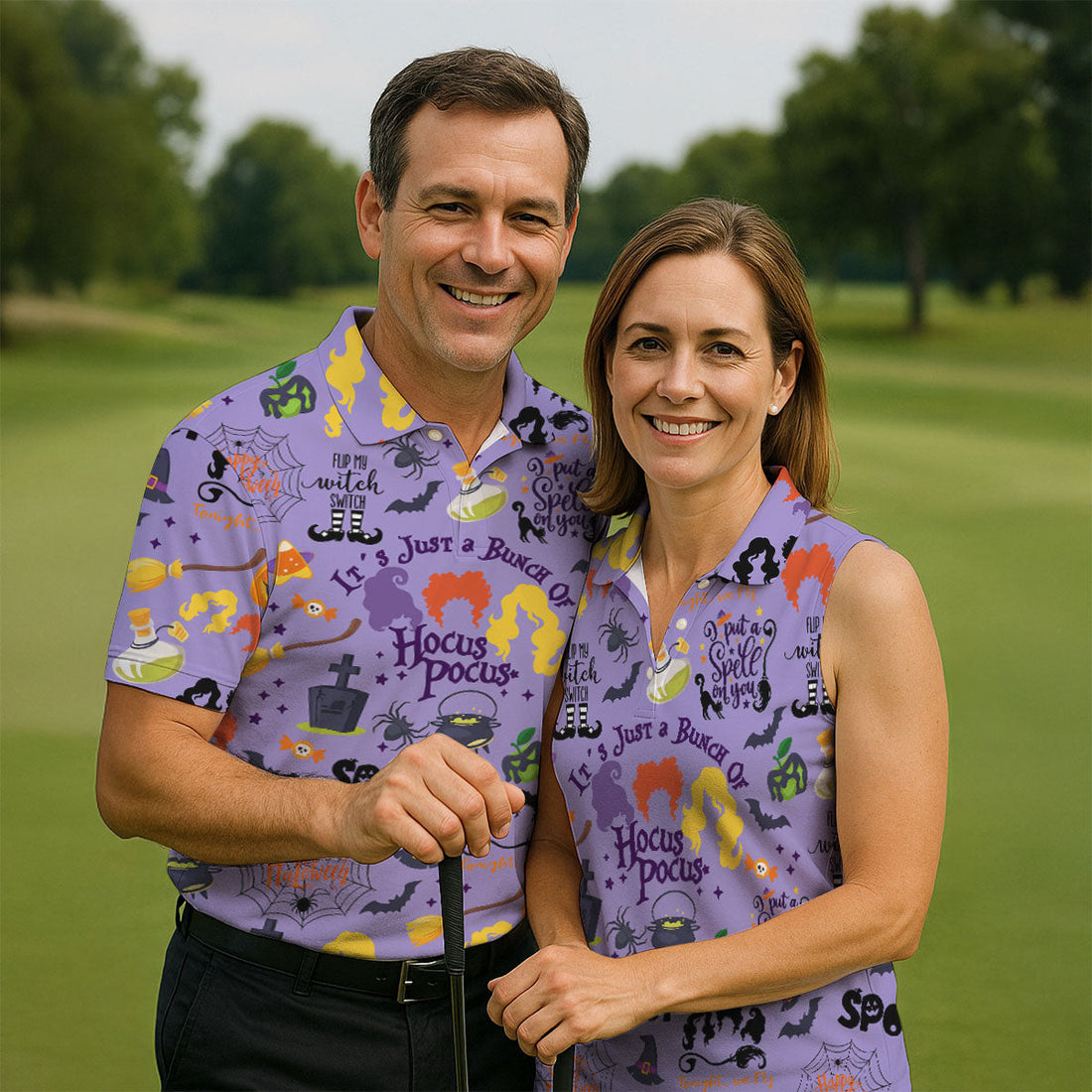 Happy Halloween Witch Spell Pattern Polo Shirt, Mens Golf Polo, Hawaiian Golf Shirt