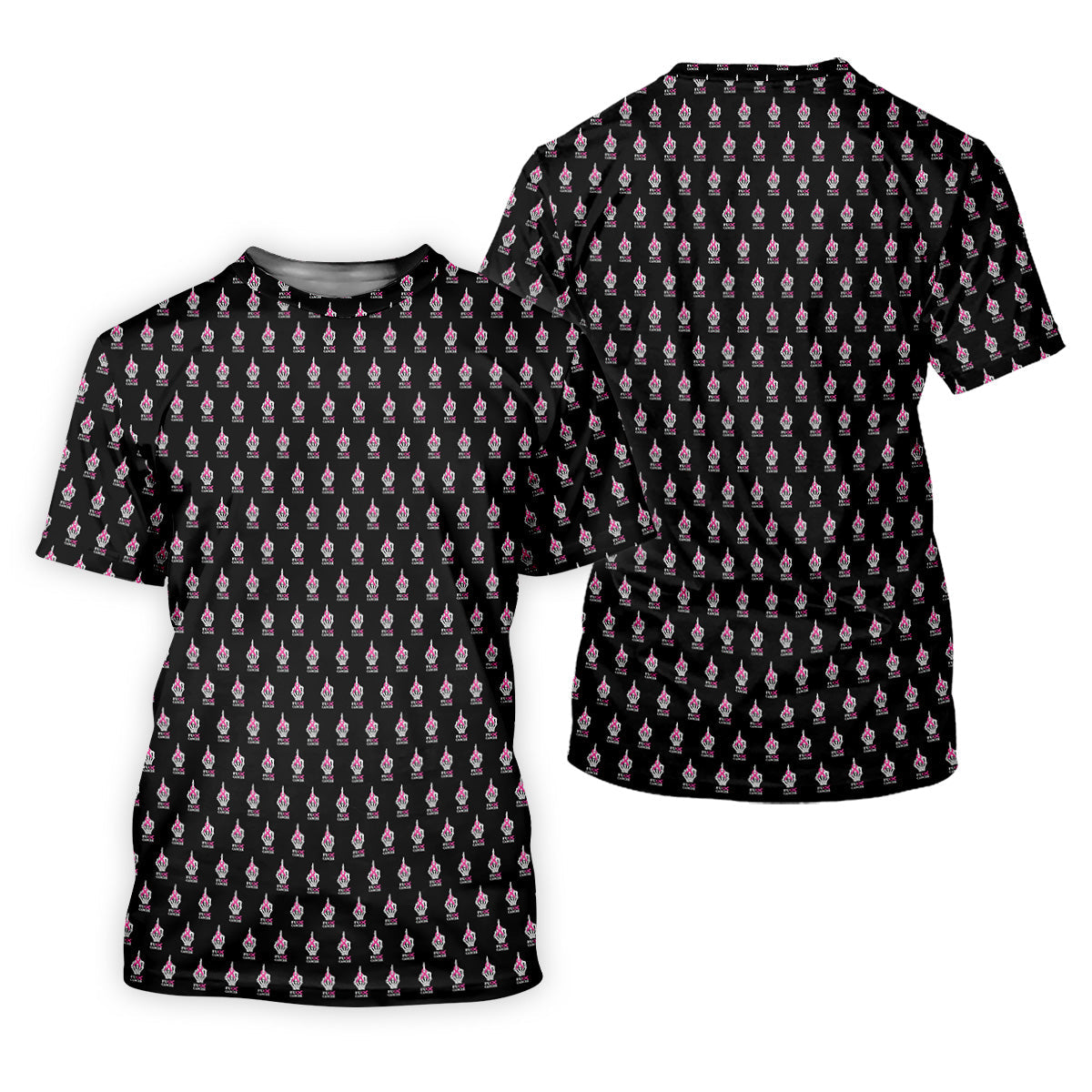 Funny Middle Finger Black Men's Golf Shirt, Fun Golf Shirts For Men, Breast Cancer Support Shirt
