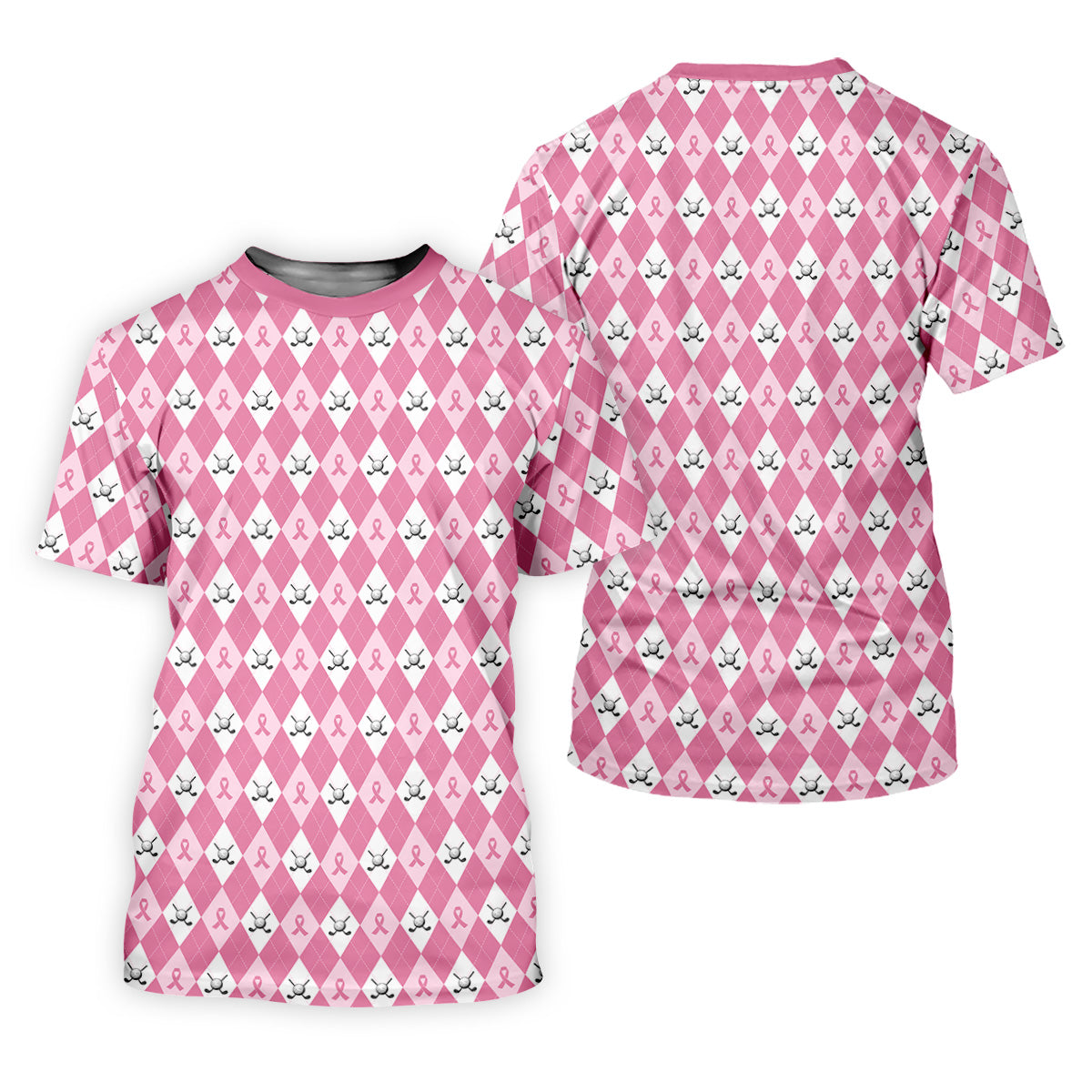 Breast Cancer Golf Shirt, Pink Argyle Golf Shirt, Breast Cancer Awareness Shirts, Couple Golf Shirt