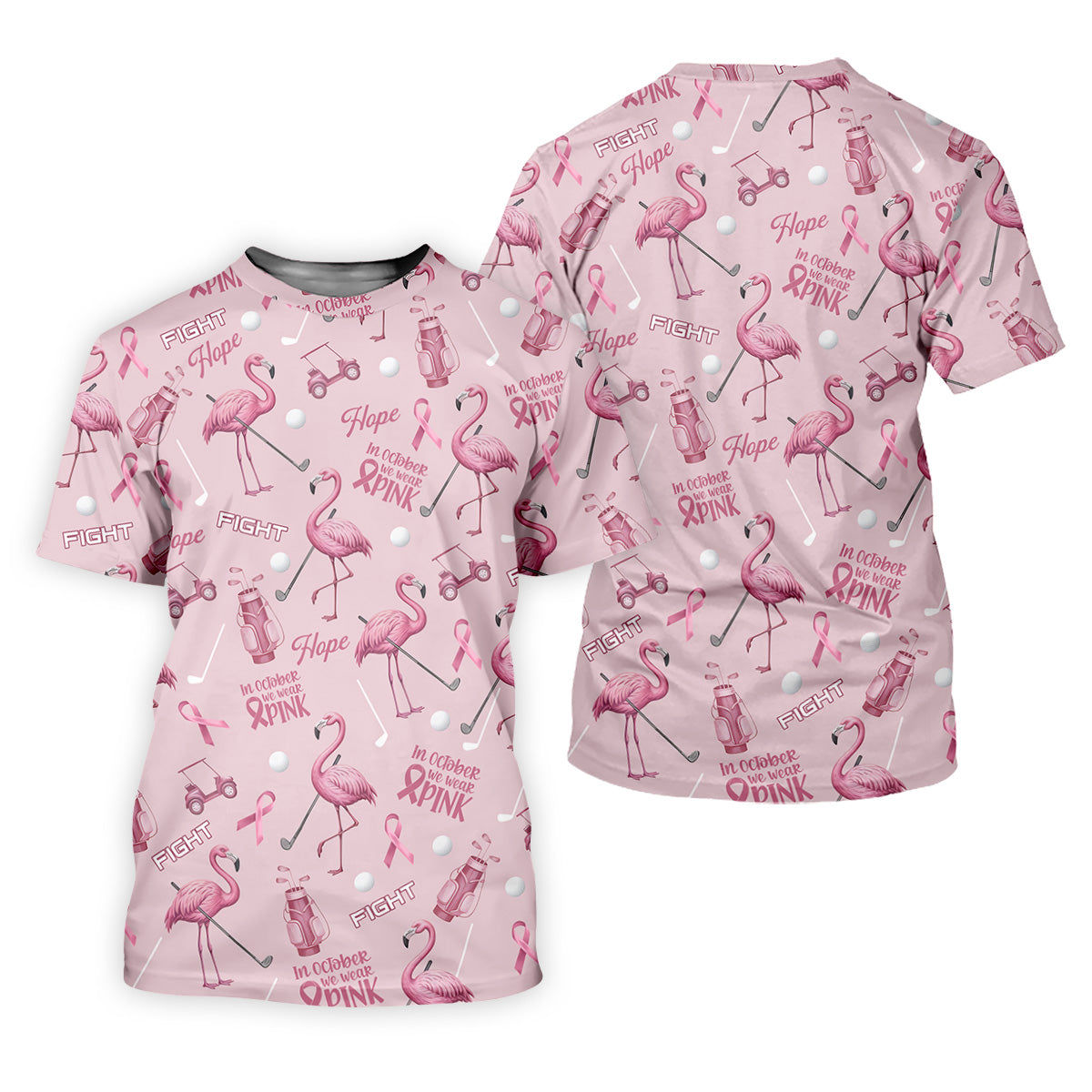 Funny Flamingo Pink Ribbon Men's Polo ShirtBreast Cancer Awareness Shirt, Golf Shirts For Men