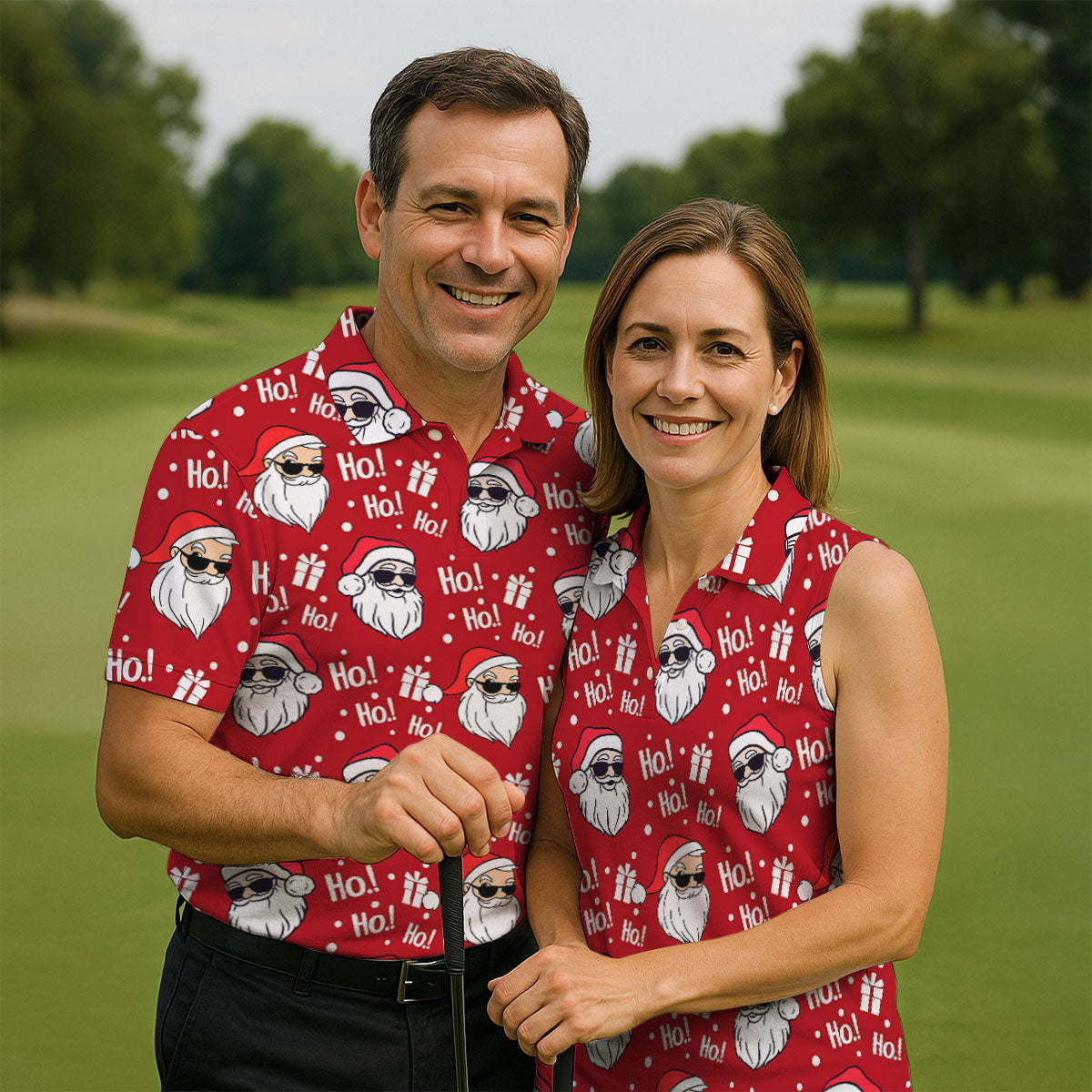 Santa Claus Pattern Christmas Red Golf Tops For Men, Christmas Golf Shirt, Polo Shirts For Men