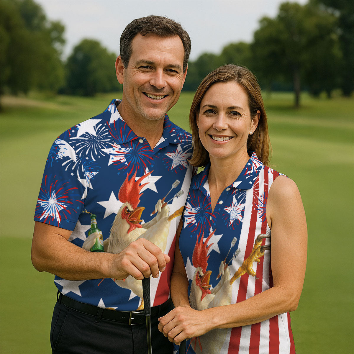 Funny Rooster Red White Blue 4th Of July Golf Shirt, 250 Years Golf Shirts For Men