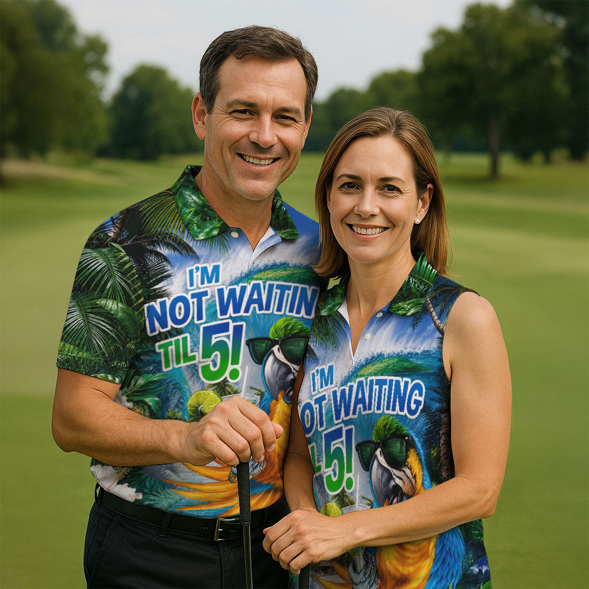 Parrot Life Not Waiting Til 5 Tropical Golf Shirt, Hawaiian Golf Shirt, Mens Golf Shirts, Golf Apparel For Men