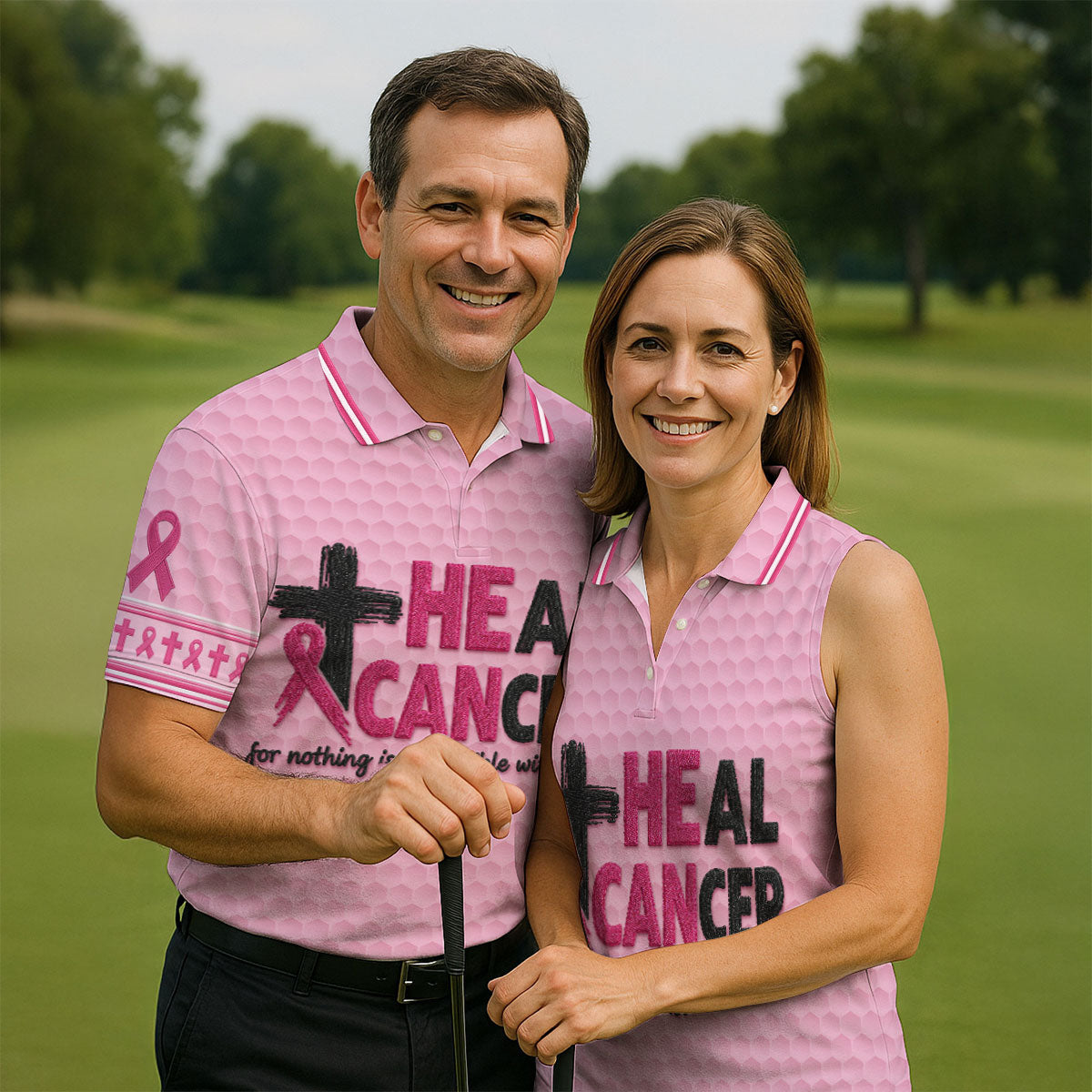 Heal Cancer Faith Pink Breast Cancer Awareness Shirt, Womens Golf Polo, Golf Shirts For Women