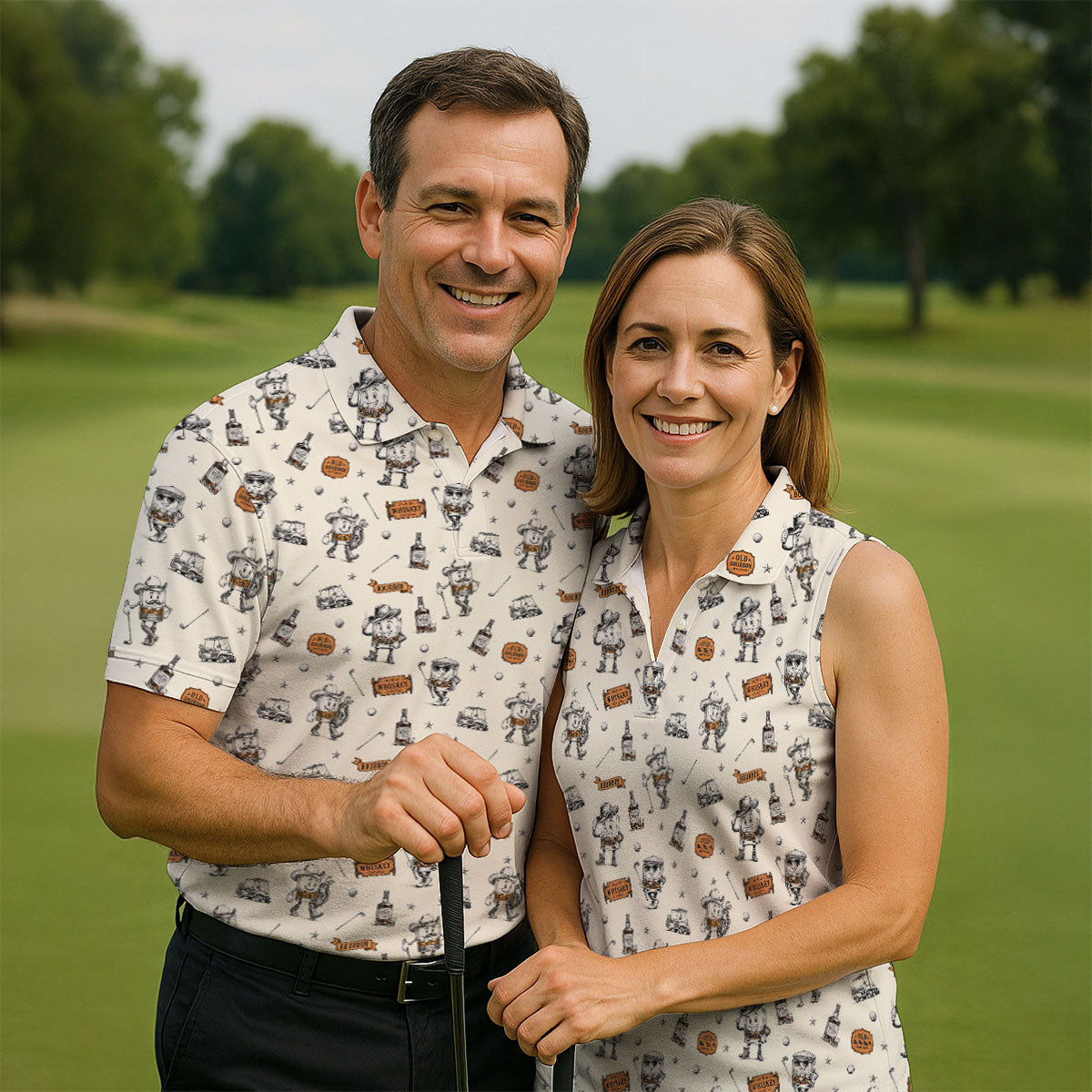 Vintage Bourbon Whiskey Golf Pattern Polo Shirt, Golf Shirts For Women, Women's Golf Apparel
