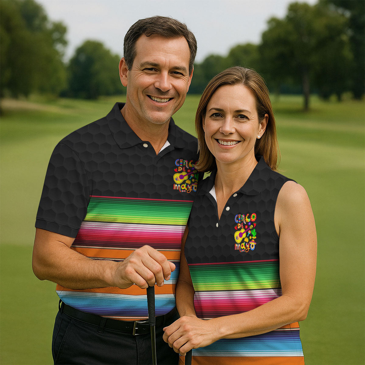 Mexican Sarape Golf Ball Pattern Cinco De Mayo Celebration Fiesta Themed Golf Shirts For Men