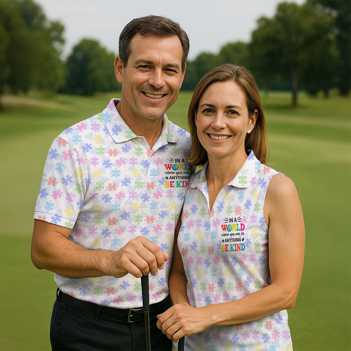 In A World Where You Can Be Anything Be Kind Autism Puzzle Golf Shirts For Men, Polo Shirts For Men
