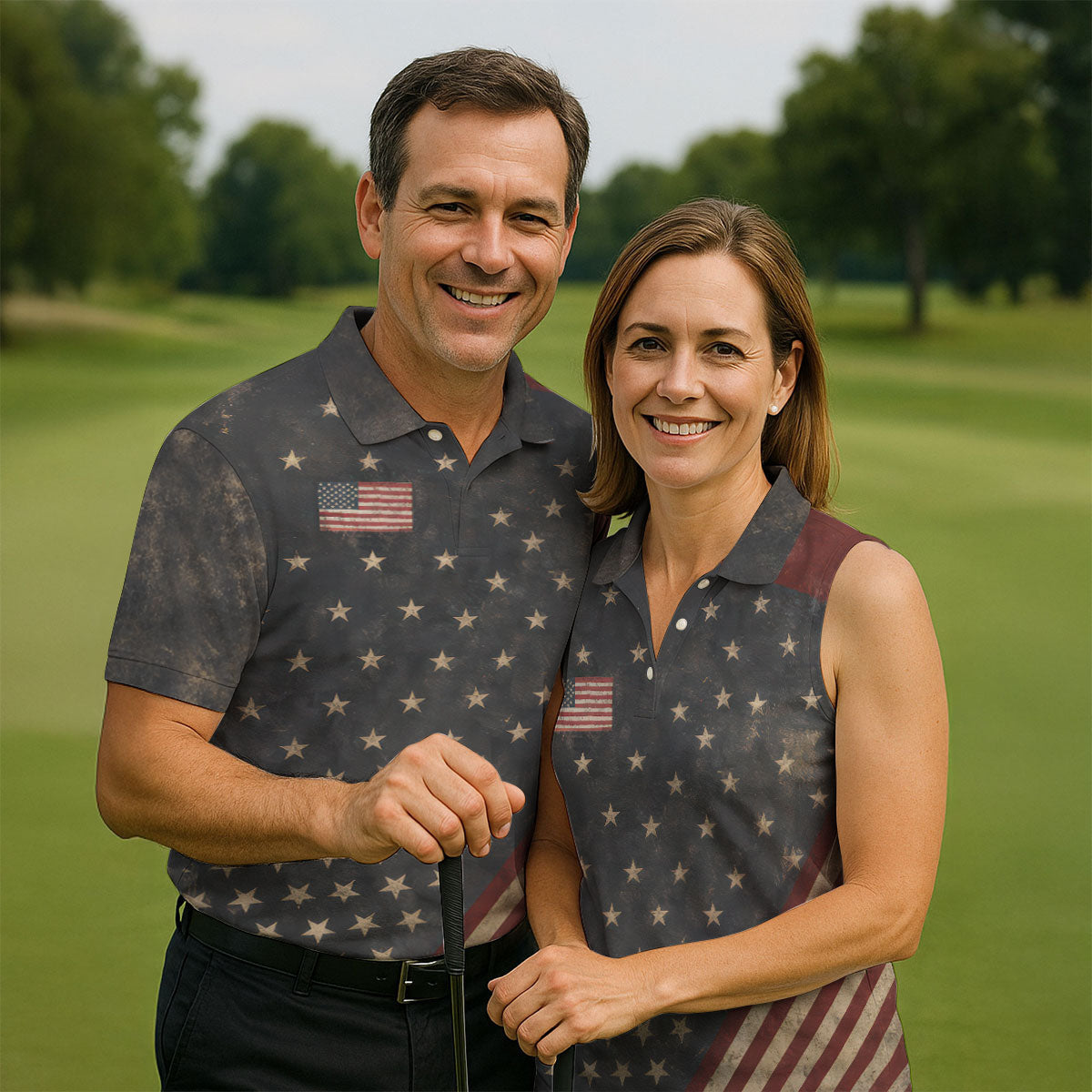 Men's 1776 Independence Day Stars Stripes Polo Golf Shirt, Patriotic 4th Of July Golf Shirts For Men
