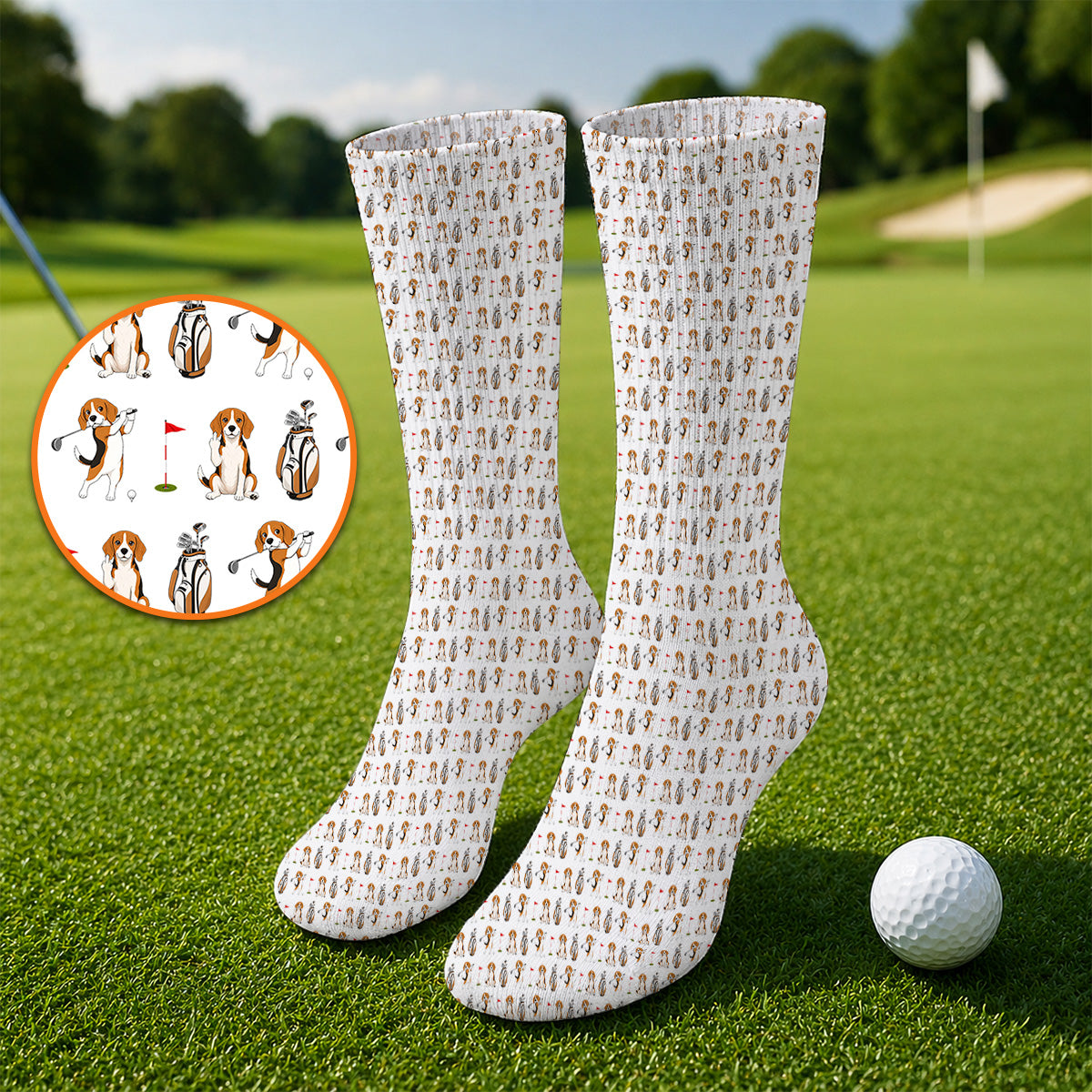 Beagle Golf Pattern Golf Socks, Hunting Dog Golf Sock, Funny Golf Gift For Golfer