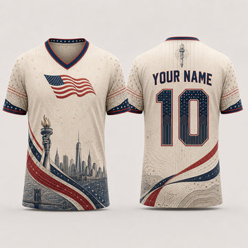 Red White Blue Fooball Shirt, V-Neck For Men Football Lover, American Soccer Fan Football Gifts