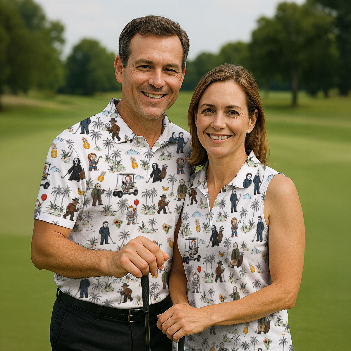 Mini Horror Character Halloween Golf Shirt, Printed Golf Shirts, Golf Polo Shirts For Men