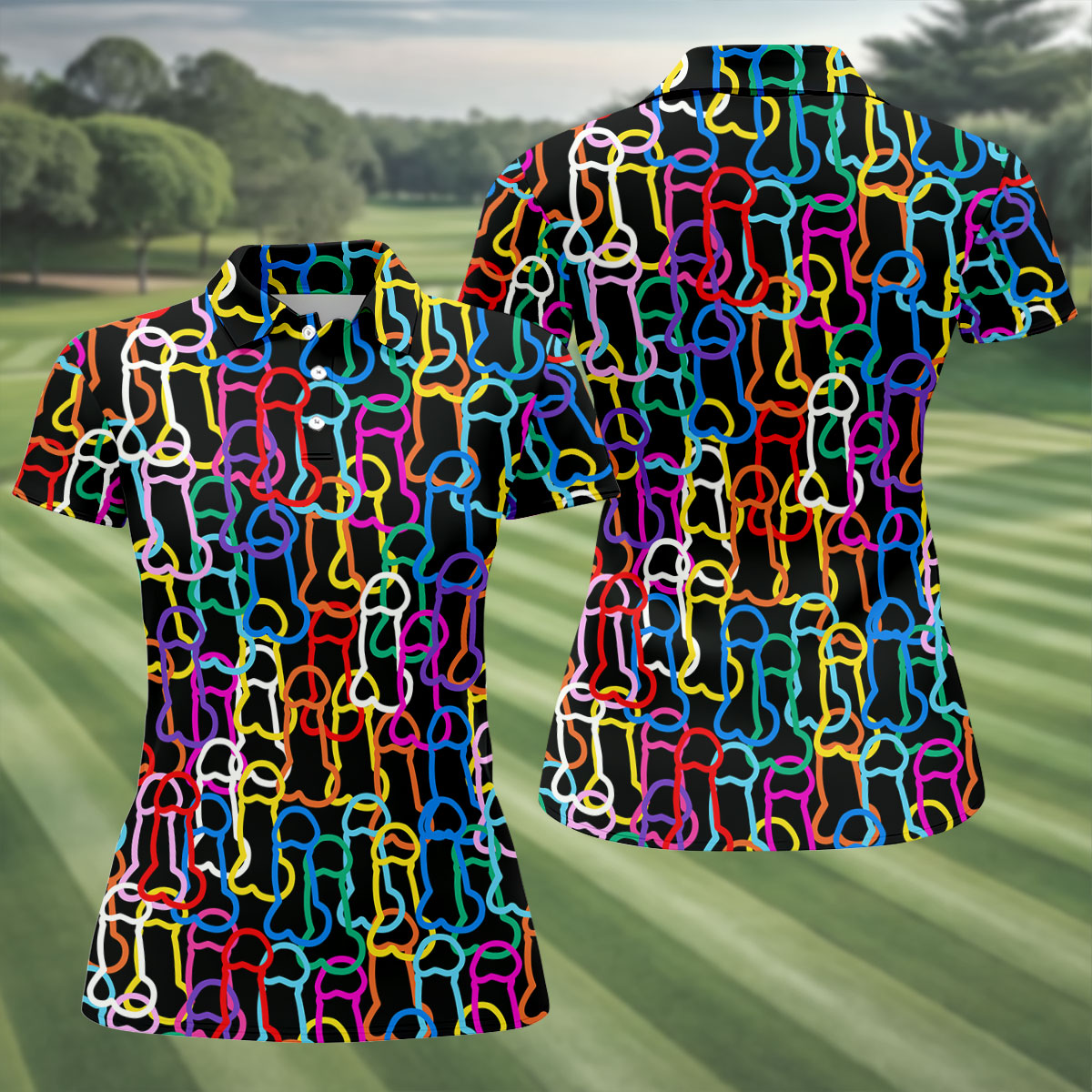 Adult Humor LGBT Rainbow Color Fun Women's Golf Shirts, Pride Month Celebrate Golf Shirt For Women