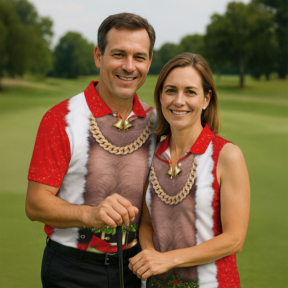 Funny Santa Gold Chain Christmas Golf Shirt, Mens Golf Polo, Golf Apparel For Men