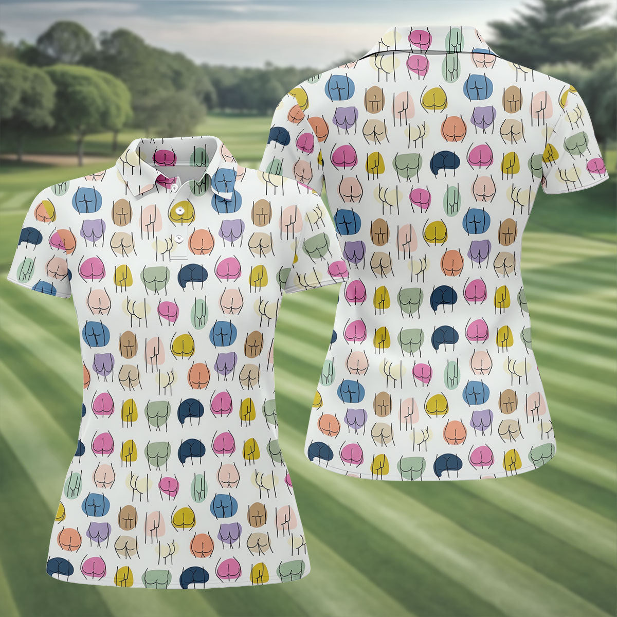 Funny Colorful Butt Pattern Golf Polo Shirt, Golf Shirts For Women, Women's Golf Apparel