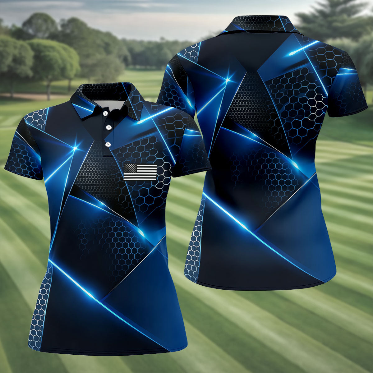 Black And Blue Gradient Patriotic Golf Shirt, 250 Years 4th Of July Golf Shirt For Women