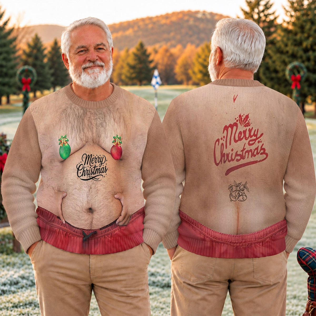 Funny Christmas Balls Belly Print Sweatshirt, Christmas Shirts For Men, Ugly Christmas Sweater