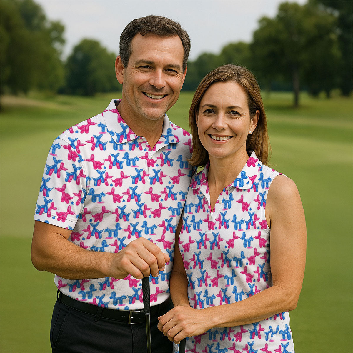 Funny Balloon Dog Pattern Golf Polo Shirt, Mens Golf Polo, Hawaiian Golf Shirt