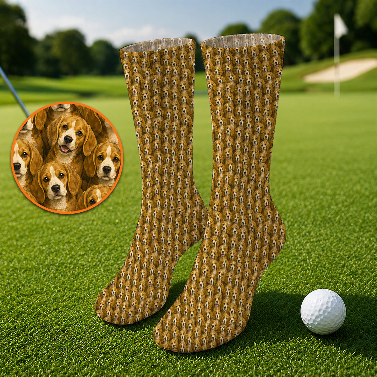 Beagle Pattern Golf Socks, Beagle Dog Golf Sock, Funny Golf Gift For Golfer
