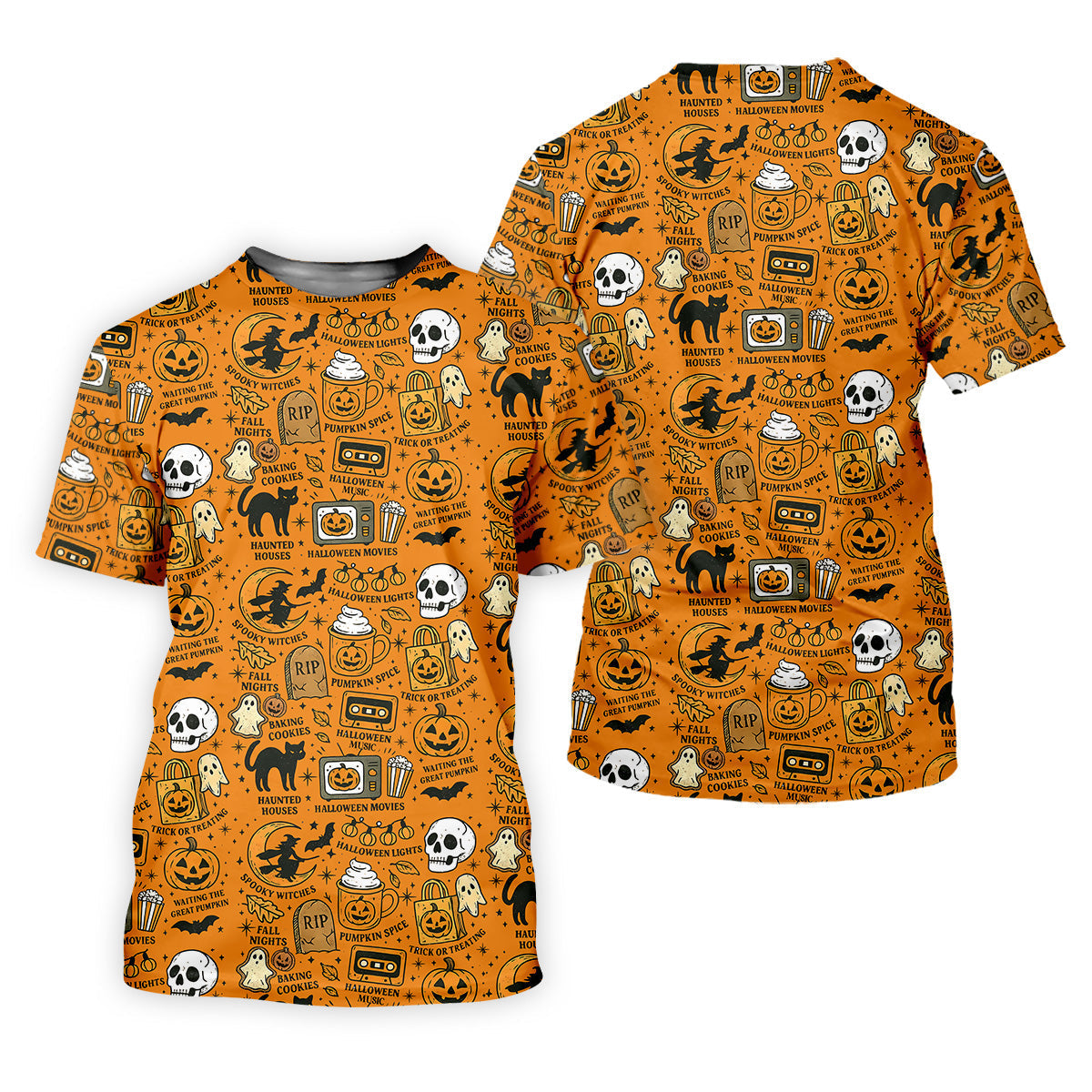 Orange Halloween Cat Golf Polo Shirt Halloween Theme Shirts, Mens Golf Polo Shirt Golfing Apparel