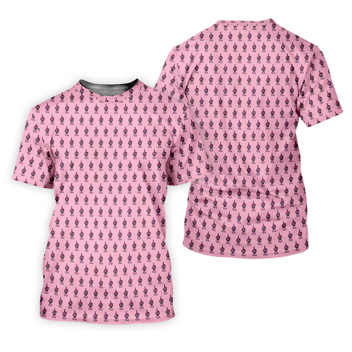 Funny Middle Finger Pink Men's Golf Shirt, Breast Cancer Golf Shirt, Fun Golf Shirts For Men
