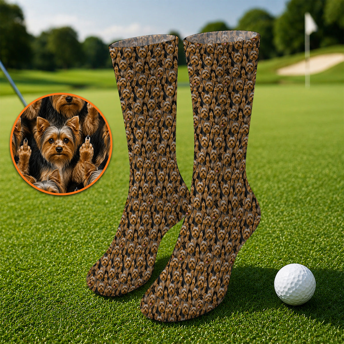 Yorkshire Terrier Golf Socks, Funny Yorkie Pattern Golf Sock, Golf Gift For Dog Lovers