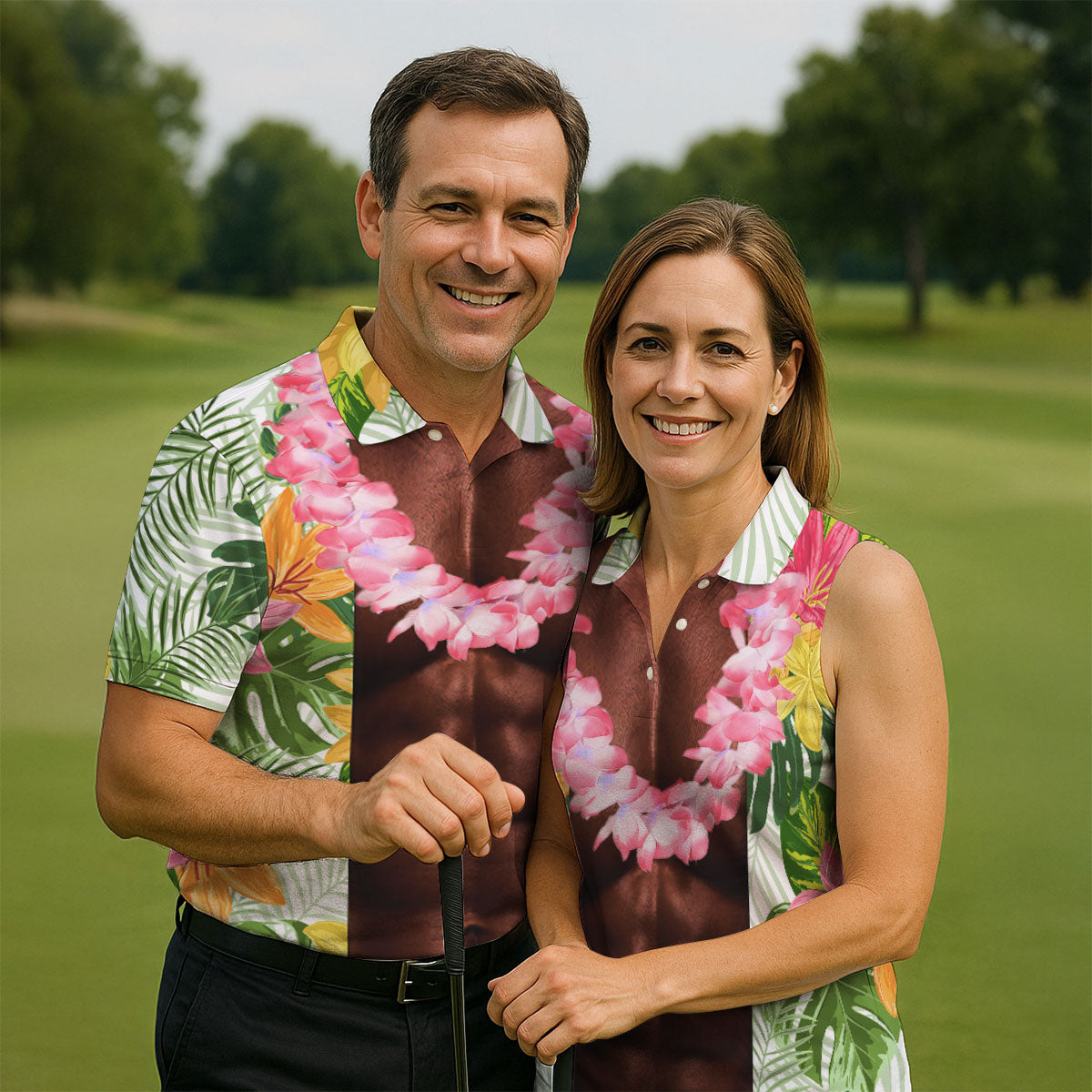Dark Skin Tropical Muscle Chest Hawaiian Golf Polo Shirt, Polo Shirts For Men, Mens Golf Apparel