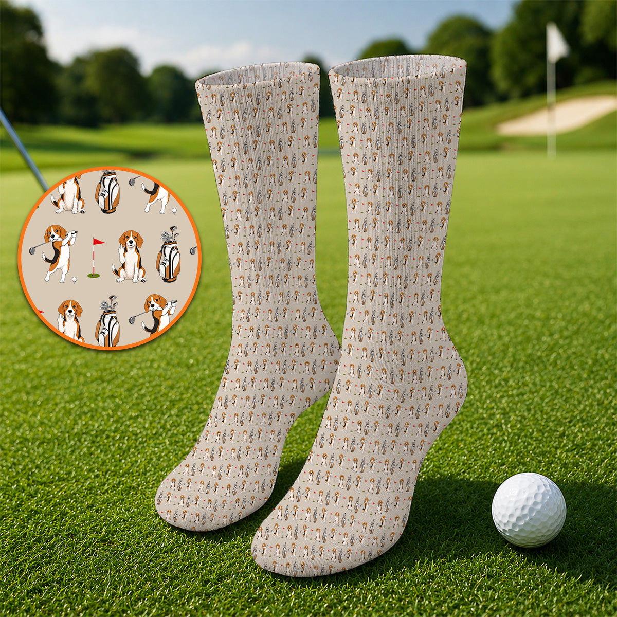Beagle Golf Pattern Golf Socks, Hunting Dog Golf Sock, Funny Golf Gift For Golfer