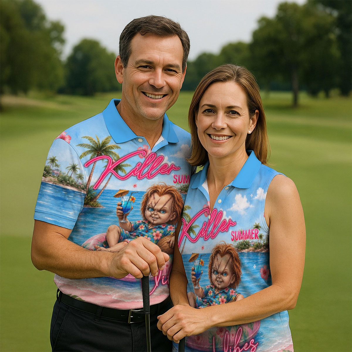 Killer Summer Vibes Evil Doll Golf Polo Shirt, Golf Shirts For Men, Mens Polo Shirts